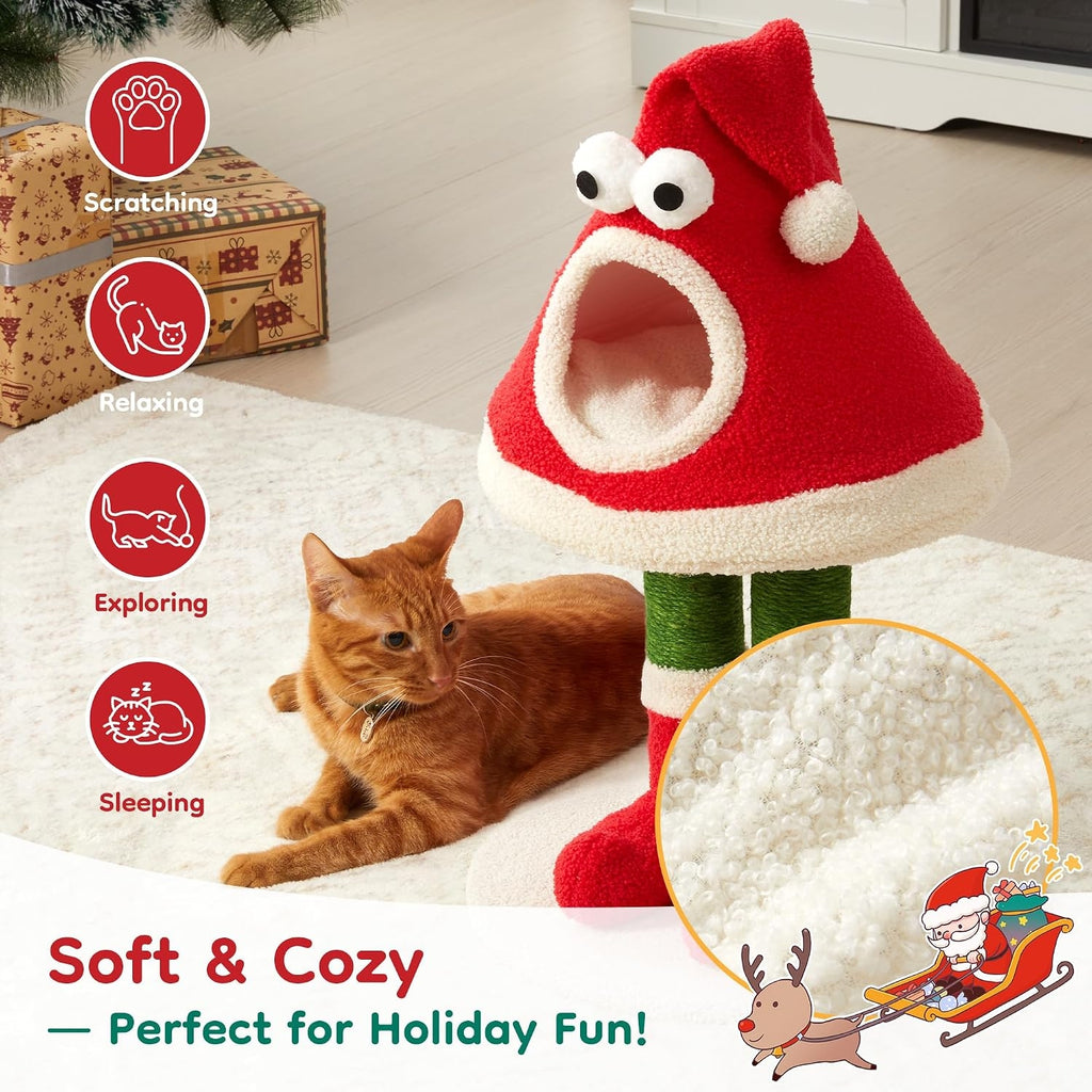 Cat Tree Tower for Indoor Cats, Multi-Functional Cute Cat Tree with Scratching Posts and Cozy Cat Bed, Small to Large Cat Tower, Red