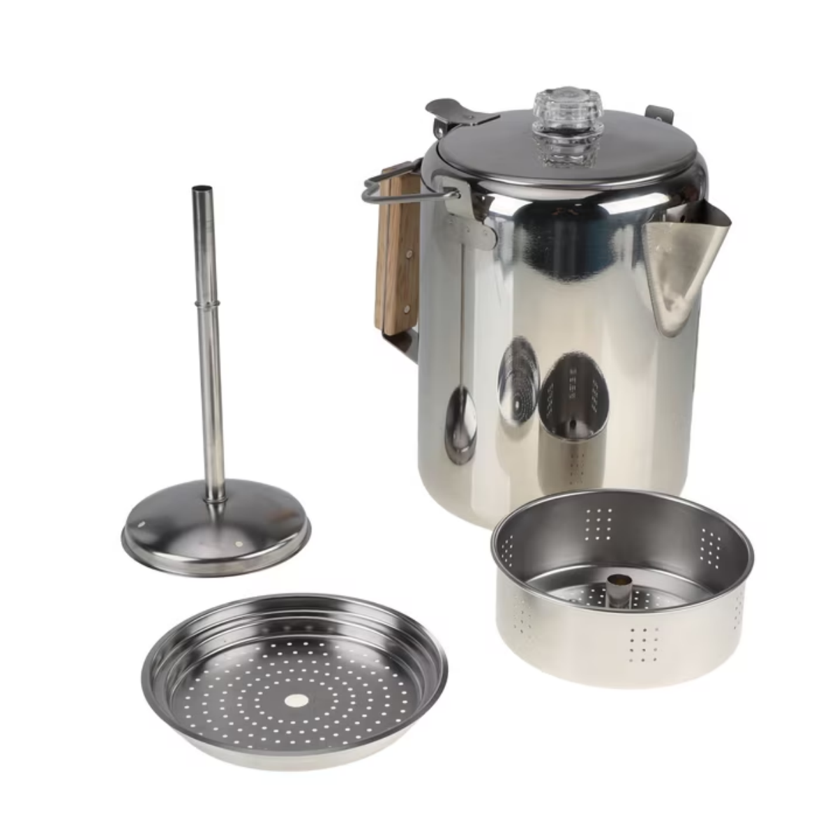 AEELLEEA 12-Cup Stainless Steel Camping Percolator Coffee Pot, Stovetop Coffee Maker with Wooden Handle for Camping Hiking
