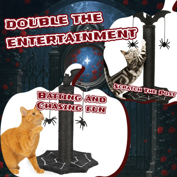 AEELLEEA Gothic Cat Scratching Post with Bat Top, 2 Spider Toys & Spiderweb Base, 18.33 in