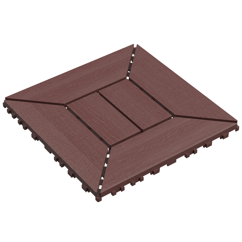 AEELLEEA 12 Inch Wood Grain Interlocking Deck Tiles, Snap Together Outdoor Patio Flooring Tiles, Cuttable Drainage Floor Tiles for Pool Backyard Balcony