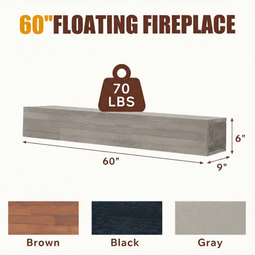 AEELLEEA 60-Inch Solid Wood Floating Fireplace Mantel Shelf, 9 x 6 in, 70 lb Capacity