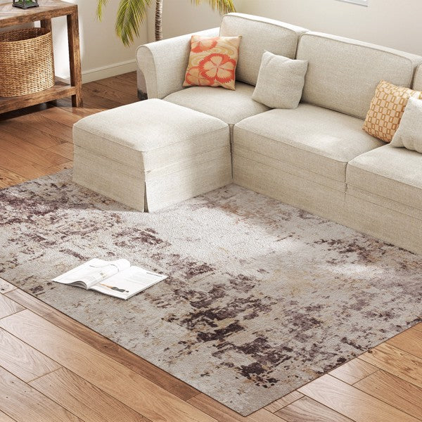 Area Rug 7x5 Ft, Abstract Distressed Gray Brown Carpet for Living Room, Non Slip Soft Rug with Reinforced Edge for High Traffic