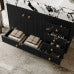 Black Bathroom Vanity with Sink, Modern Freestanding Cabinet with Black Vein Marble Top, 2 Doors and 4 Drawers, Gold Knobs