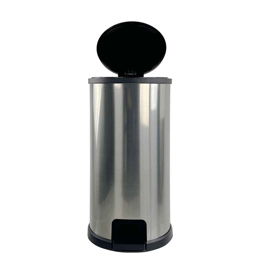 AEELLEEA-Kitchen Trash Can, 7.9 Gallon Plastic Step Garbage Bin with Lid, Silver