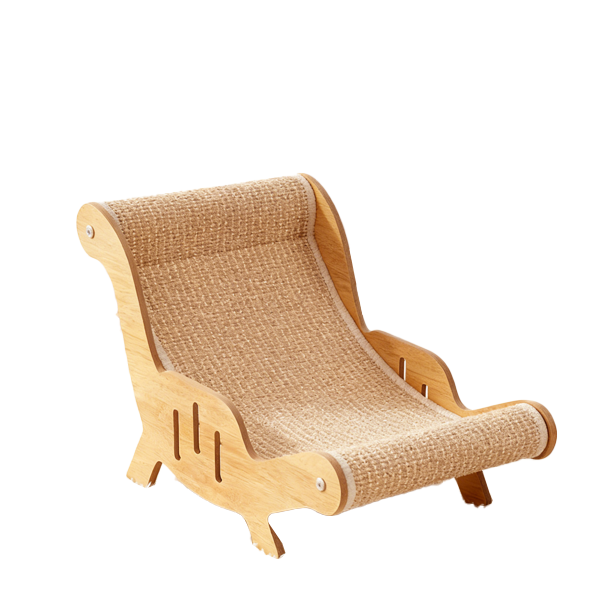Cat Lounge Chair with Sisal Scratching Board, Ergonomic Wooden Cat Bed Lounger 2-in-1, Anti-Tip Scratch Pad for Indoor Cats Fits Any Home Decor
