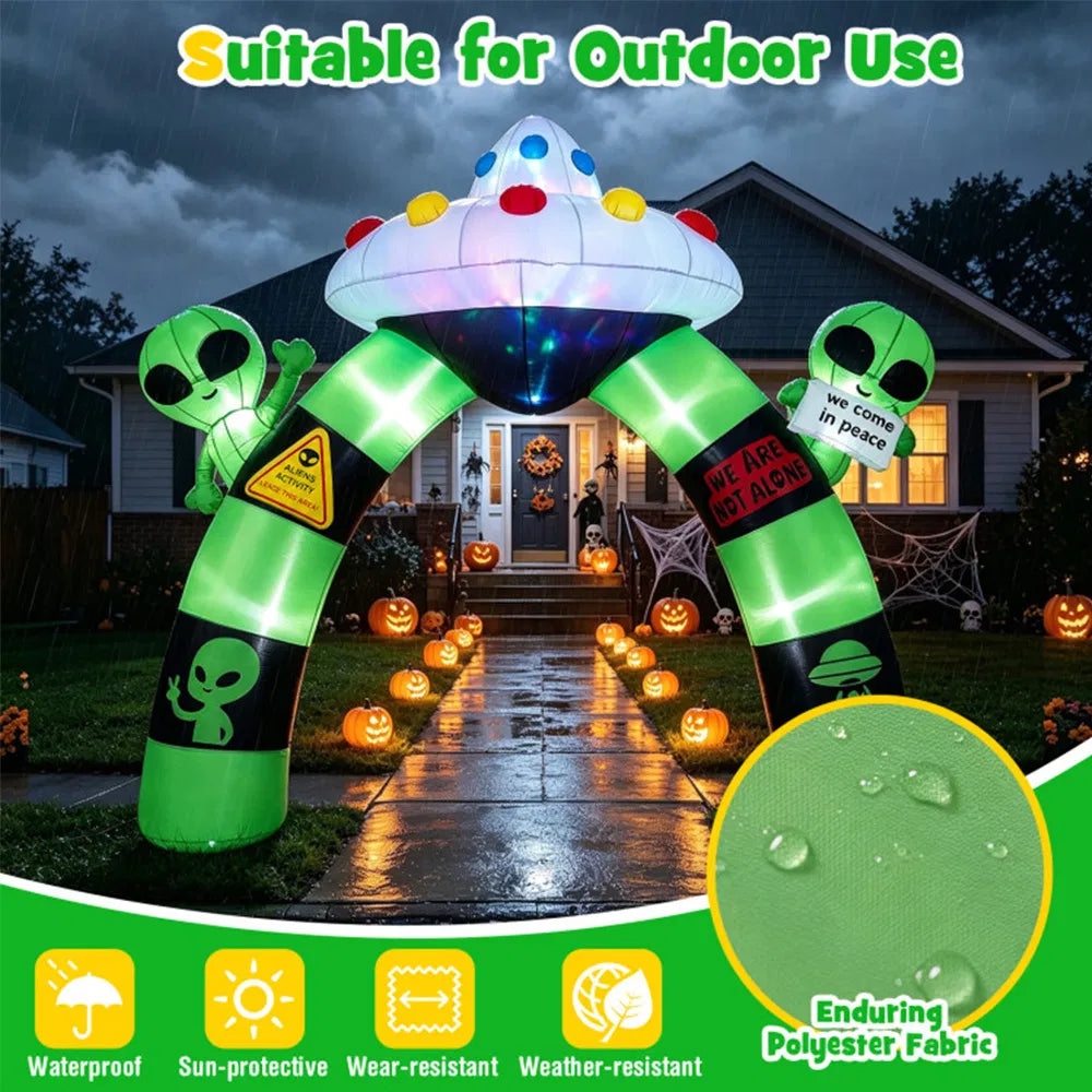 9.8 ft Halloween Inflatable Alien Archway with LED Lights, Lighted Blow Up Arch Outdoor Yard Decoration for Halloween Party, Lawn, Garden