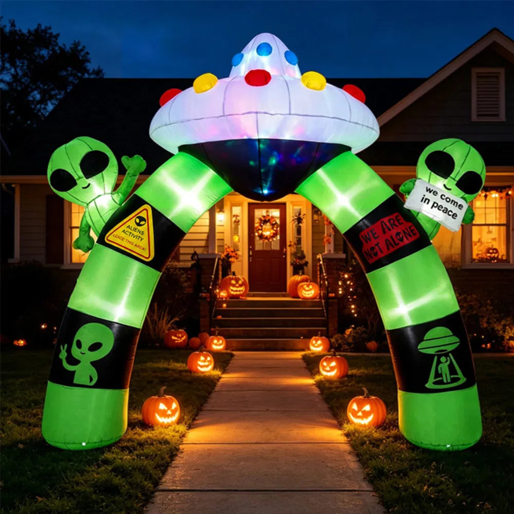 9.8 ft Halloween Inflatable Alien Archway with LED Lights, Lighted Blow Up Arch Outdoor Yard Decoration for Halloween Party, Lawn, Garden