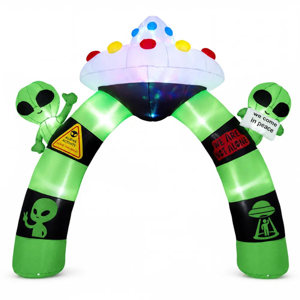 9.8 ft Halloween Inflatable Alien Archway with LED Lights, Lighted Blow Up Arch Outdoor Yard Decoration for Halloween Party, Lawn, Garden