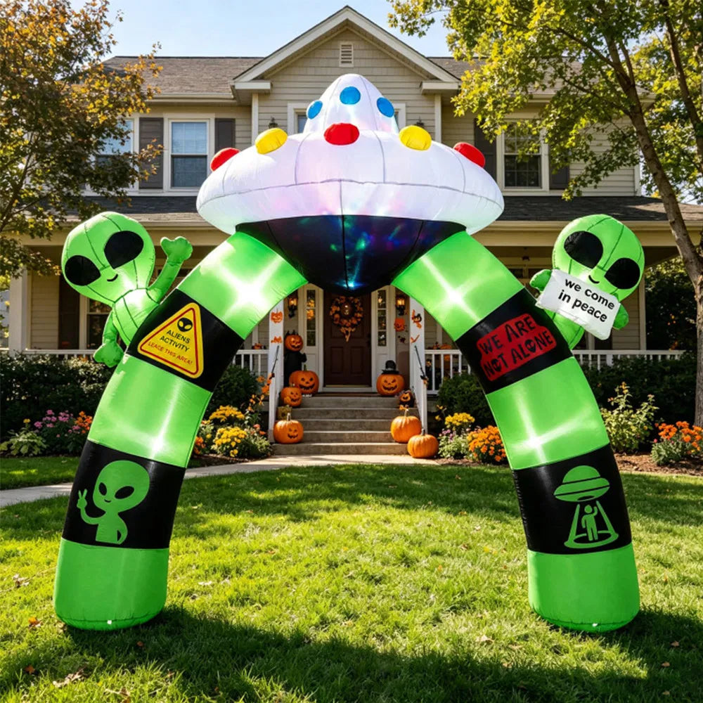 9.8 ft Halloween Inflatable Alien Archway with LED Lights, Lighted Blow Up Arch Outdoor Yard Decoration for Halloween Party, Lawn, Garden