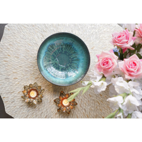 AEELLEEA 11.8-Inch Blue Green Glazed Decorative Bowl, Round Fruit and Centerpiece Bowl