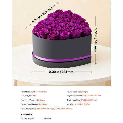 AEELLEEA 27 Preserved Real Purple Roses in Heart Shaped Gift Box, Eternal Forever Flowers, Romantic Gift for Valentine's Day, Mother's Day, Birthday