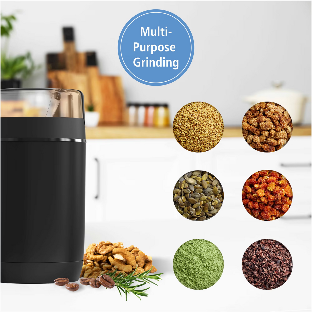 AEELLEEA-Black Electric Coffee Grinder, 2 Pack, One-Touch Control, 2oz Capacity, Stainless Steel Blade Electric Bean Grinder for Coffee Beans, Herbs & Spices, AC Powered 80W for Consistent Fine or Coarse Grinding