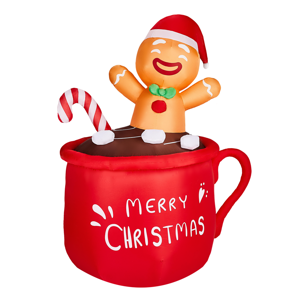 AEELLEEA-Christmas Inflatable Decoration, Gingerbread Man in Hot Cocoa Cup with Warm White LED Lights, Indoor Outdoor Holiday Yard Decor