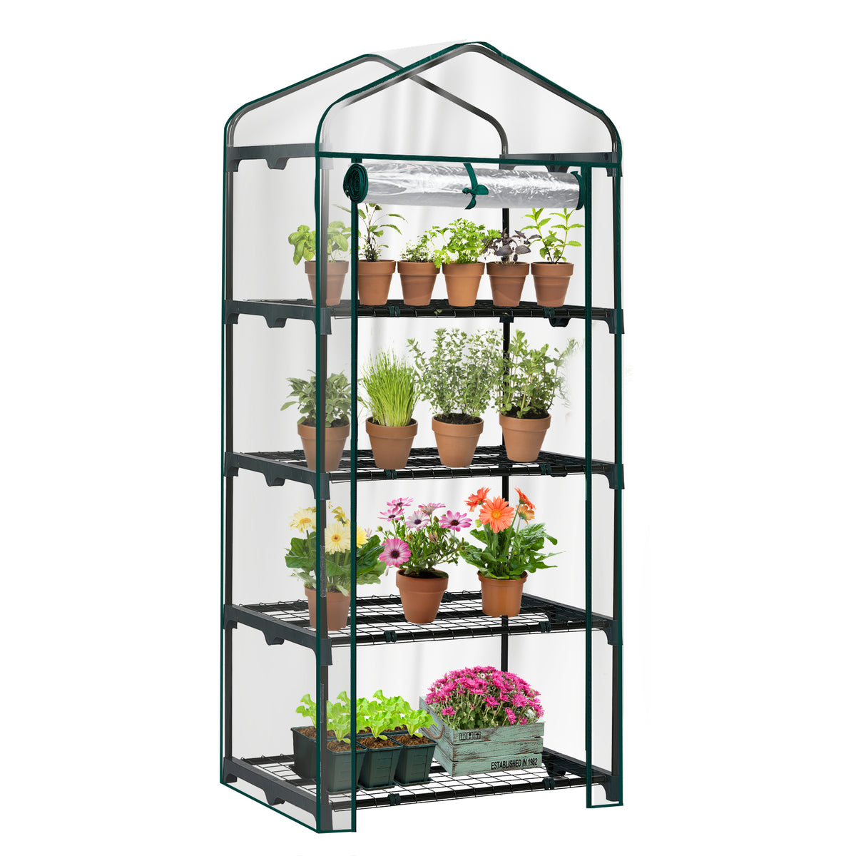 AEELLEEA-4-4-Tier Mini Greenhouse with PVC Cover & Roll-Up Zipper Door, Portable Waterproof Greenhouse for Garden Backyard. 27"x19"x62", transparent cover guards plants, easy to assemble & move, ideal for seedlings