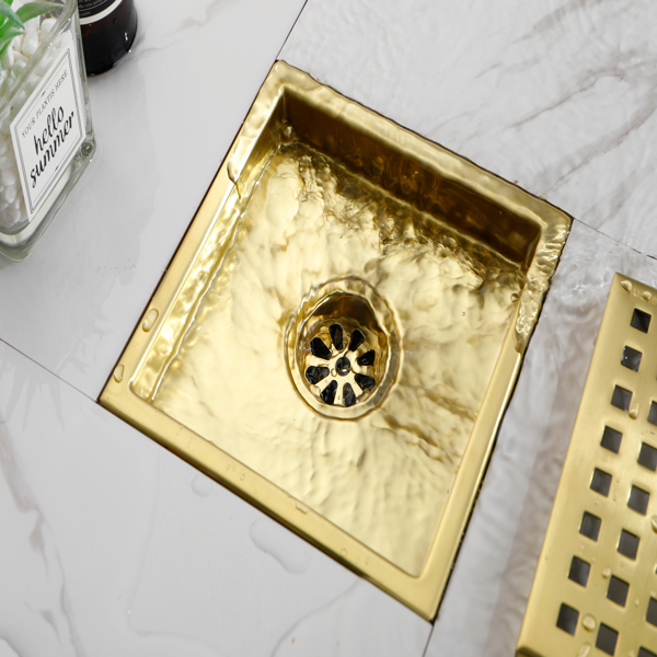 6 Inch Square Shower Floor Drain, 304 Stainless Steel Removable Grid Grate, Rust‑Resistant for Bathroom Kitchen Garage