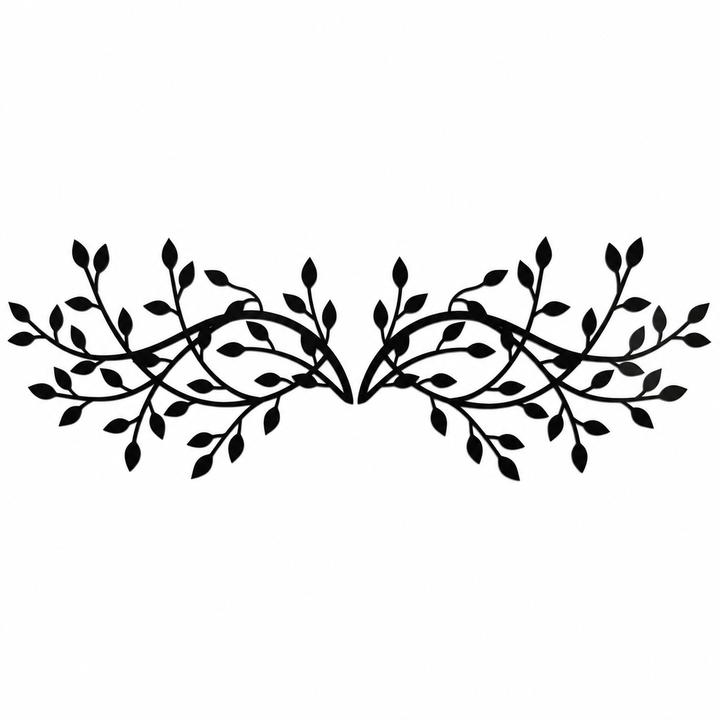 2 Pcs Black Metal Leaf Branch Wall Decor, Rustic Vine Plant Wall Sculpture Art for Living Room Bedroom Above Bed
