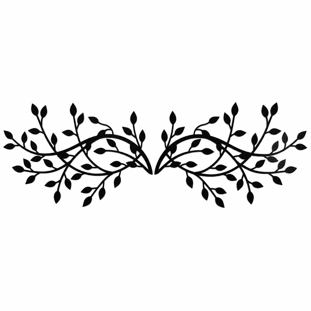 2 Pcs Black Metal Leaf Branch Wall Decor, Rustic Vine Plant Wall Sculpture Art for Living Room Bedroom Above Bed
