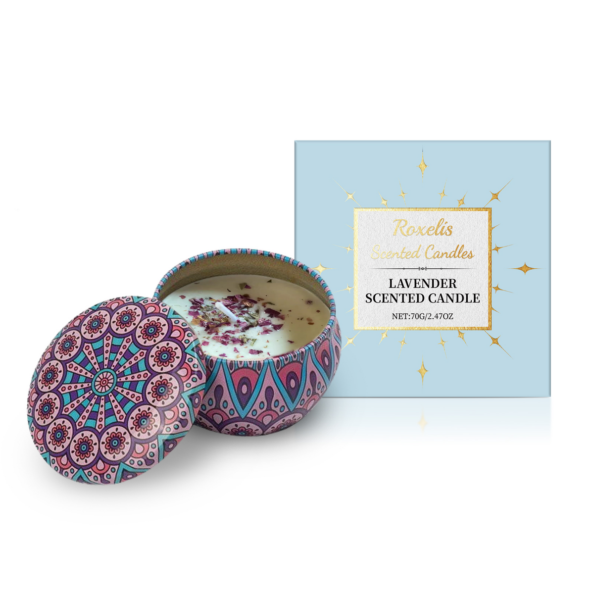 Lavender Scented Soy Wax Candle in Decorative Tin, Long Lasting Aroma Candle for Home Bedroom, Romantic Atmosphere Gift Candle