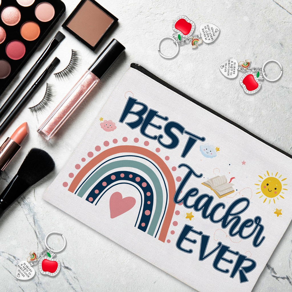 Makeup Bag & Keychain Set, Water-Based PU Leather, Multi-Compartment, Compact & Portable, Cute Detachable Keychain