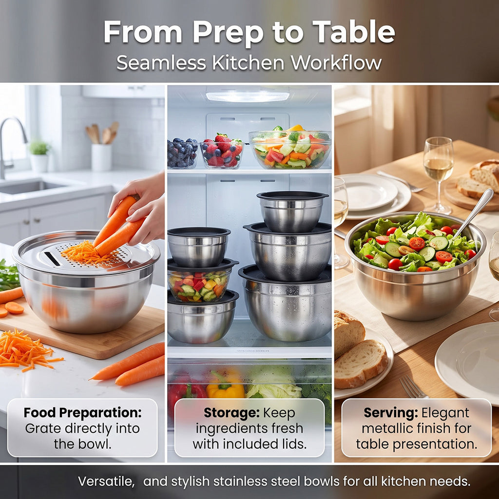 5-Piece Stainless Steel Mixing Bowls with Lids, Nesting Salad and Food Prep Bowls for Kitchen, Cooking, Baking and Food Storage