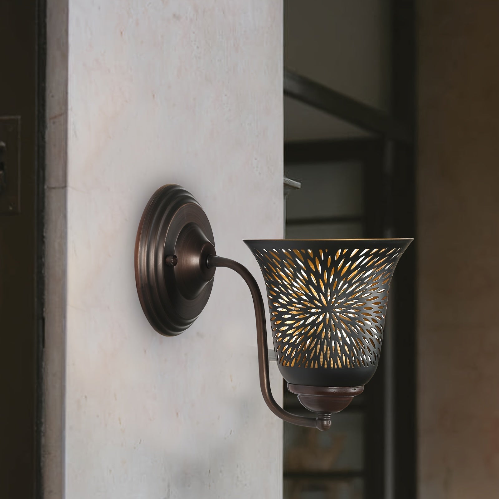 4 Pack Etched Chrysanthemum Metal Pendant Light Shades, 1-5/8" Fitter, Outer Black & Inner Gold Finish, for Ceiling Fan Light Cover Replacement, 5.12" H, 6" Dia