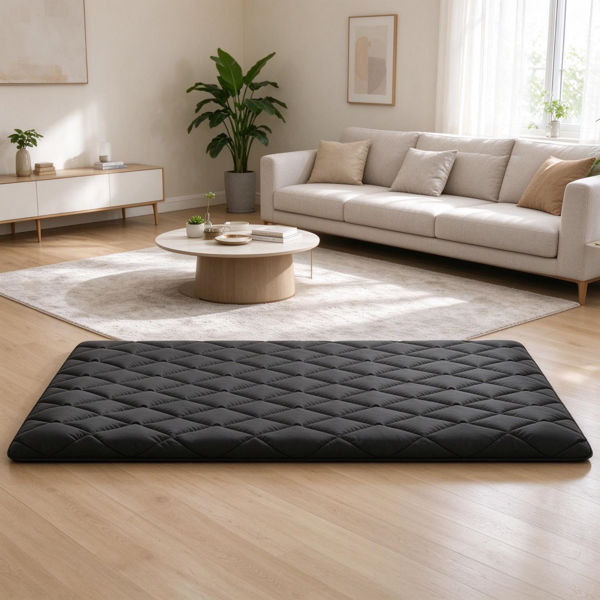 AEELLEEA Quilted Padded Floor Mat, Black, 80" x 54" x 3.5"
