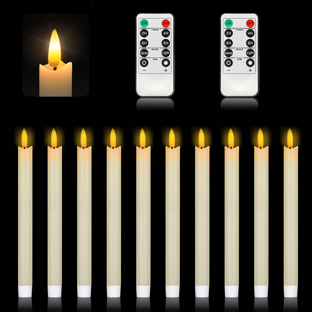 AEELLEEA 10-Pack Ivory Pillar Candles - Flameless LED Warm Light - Romantic Valentine's Day Decor for Date Night, Christmas, Mantel & Dinner Party