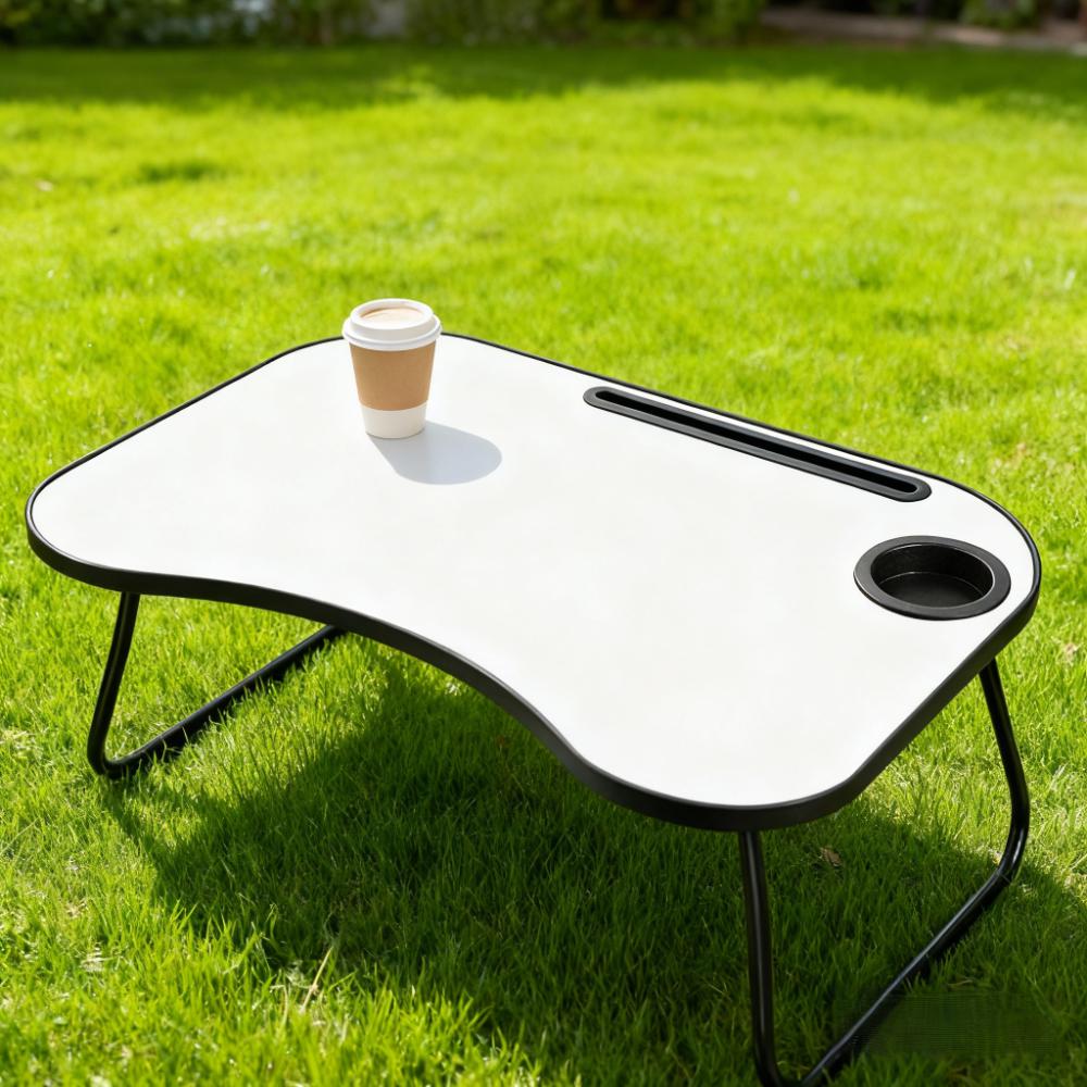 AEELLEEA- Foldable Wooden Laptop Desk, Portable Bed Tray Table with Cup Holder, Smooth Surface Lap Desk for Working
