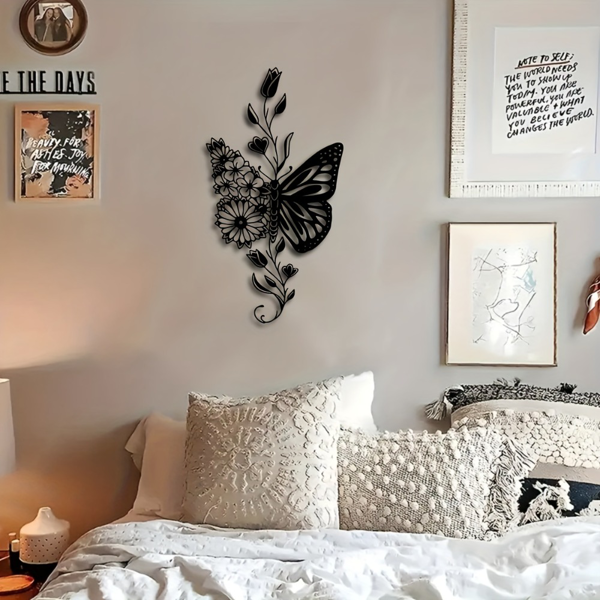 Metal Butterfly Wall Art, Black Iron Flower Floral Wall Decor
