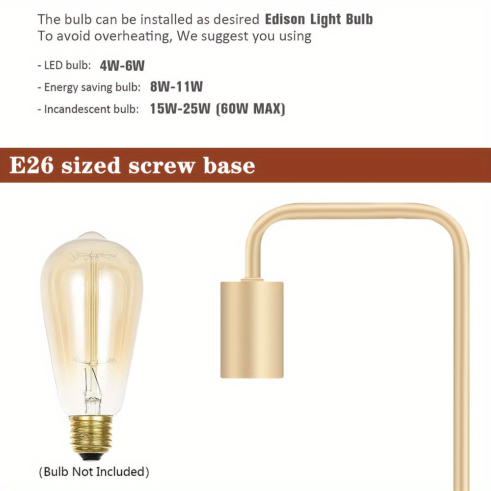 French Gold Desk Lamp - Edison Desk Lamp - Industrial Bedside Lamp For Bedroom, Living Room, Dormitory - Small Metal Lamp For Reading, Nightstand, Dressing Table