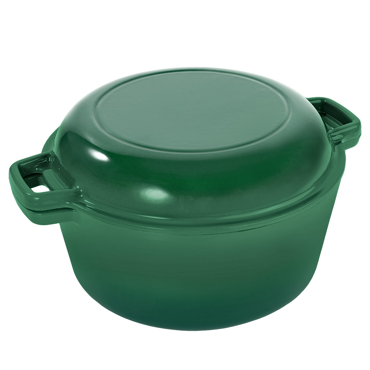 2 in 1 Enameled Cast Iron Dutch Oven, Multi-Functional Cover as Skillet, Dual Handles, Oven Safe, 3 Colors Available for Baking, Braising, Stewing