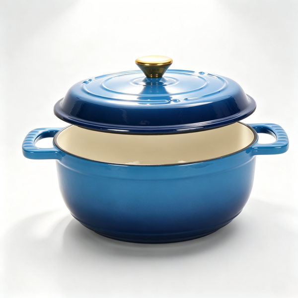 Aeelleea 5QT Enameled Cast Iron Dutch Oven with 2 Silicone Oven Mitts, Gradient Blue Cooking Pot for Family Dinners, Holiday Cooking & Housewarming Gift