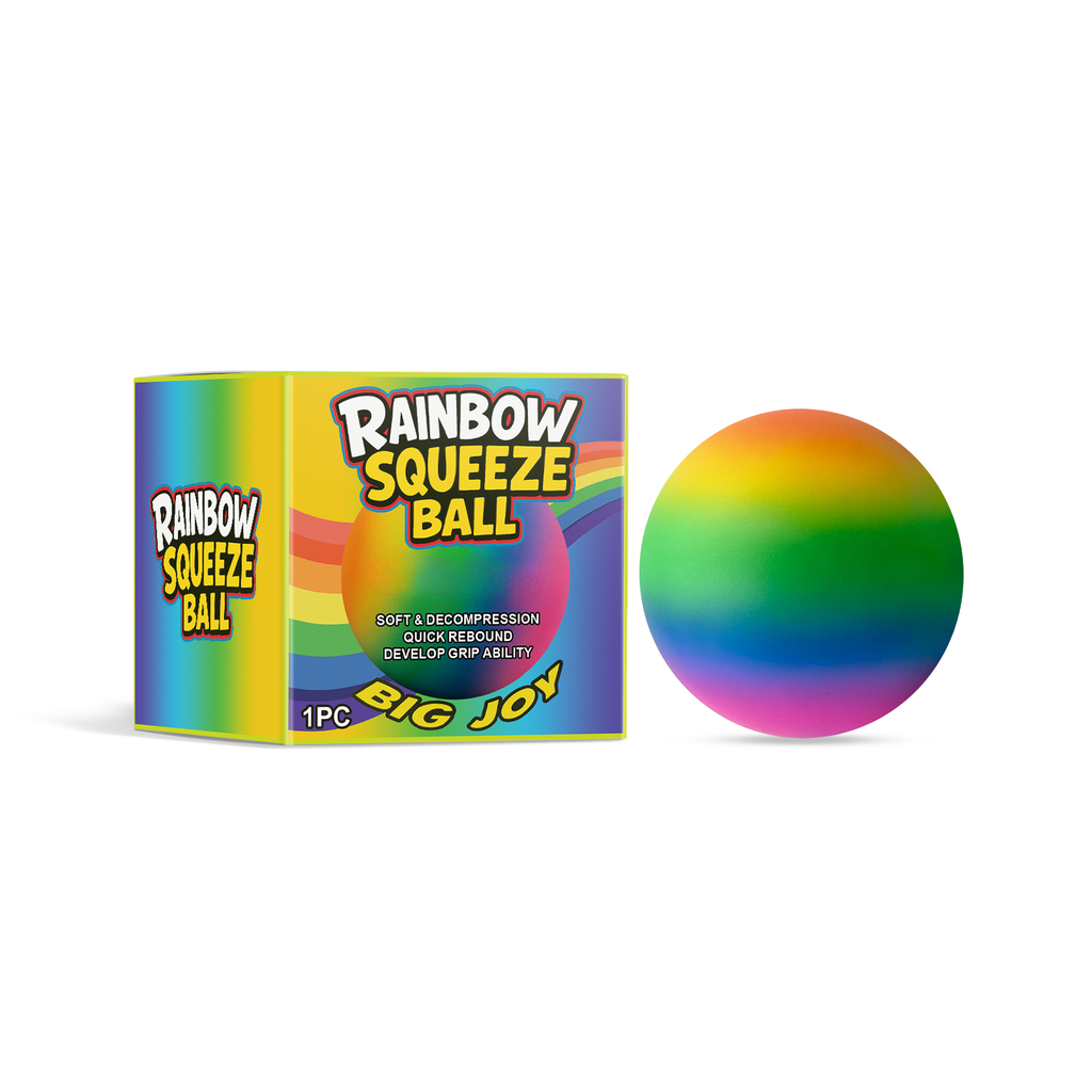 Rainbow Squeeze Stress Ball, Soft TPR Fidget Toy for Stress Relief, Hand Exercise and Sensory Play, 2.36 in