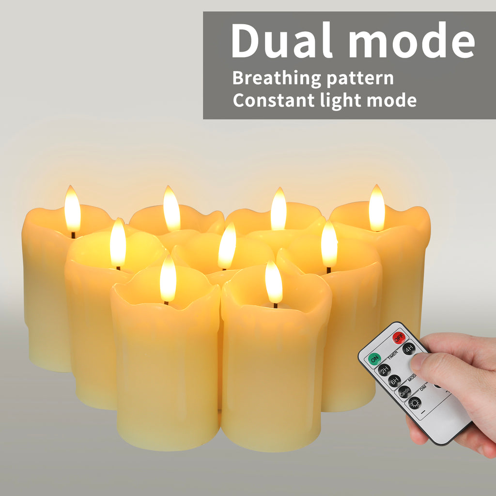 9-Pack Real Wax Tear Drop Candles - Remote-Controlled 2"x3.7" Flickering LED Candles for Home Decor, Bedroom Ambiance & Daily Use