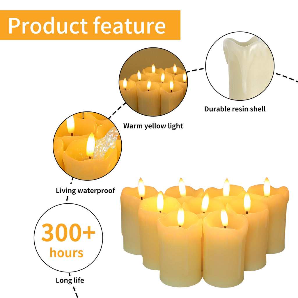 9-Pack Real Wax Tear Drop Candles - Remote-Controlled 2"x3.7" Flickering LED Candles for Home Decor, Bedroom Ambiance & Daily Use
