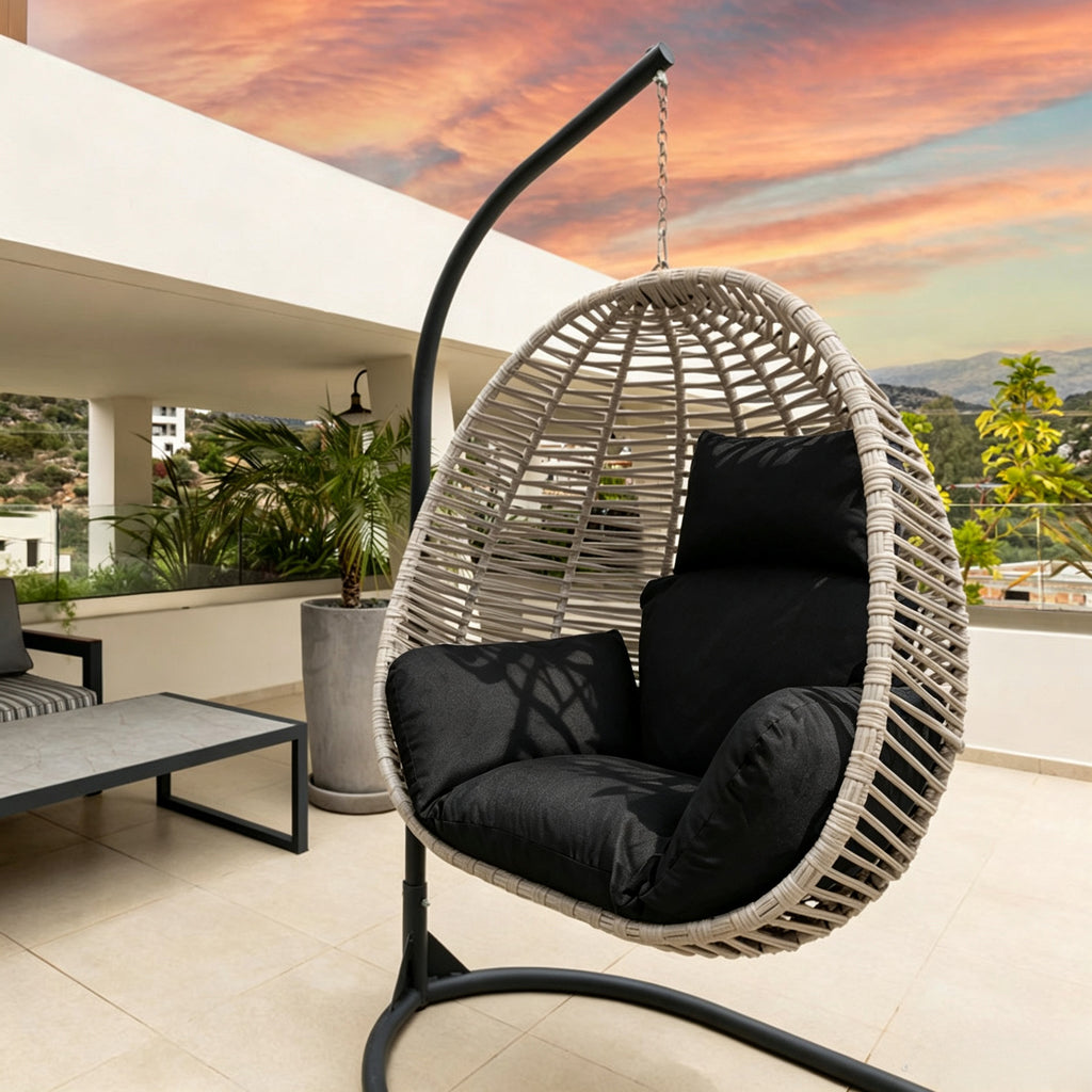 Hanging Egg Chair Cushion with Head Pillow, Thick Hollow Cotton Replacement Pad, Removable Washable Polyester Cover for Indoor Outdoor Wicker Swing Chair