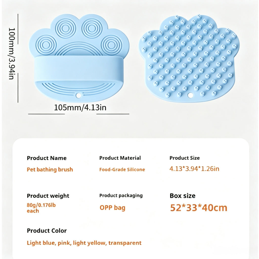 Paw Shaped Silicone Pet Bath Brush, Soft Grooming Massage Brush for Dogs & Cats, Removes Loose Fur with Hanging Hole