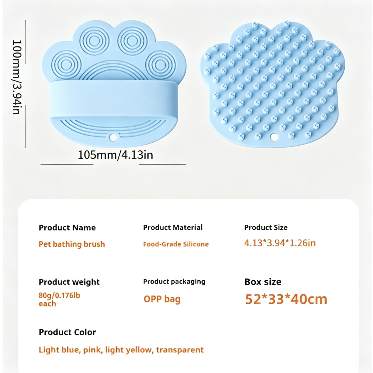 Paw Shaped Silicone Pet Bath Brush, Soft Grooming Massage Brush for Dogs & Cats, Removes Loose Fur with Hanging Hole