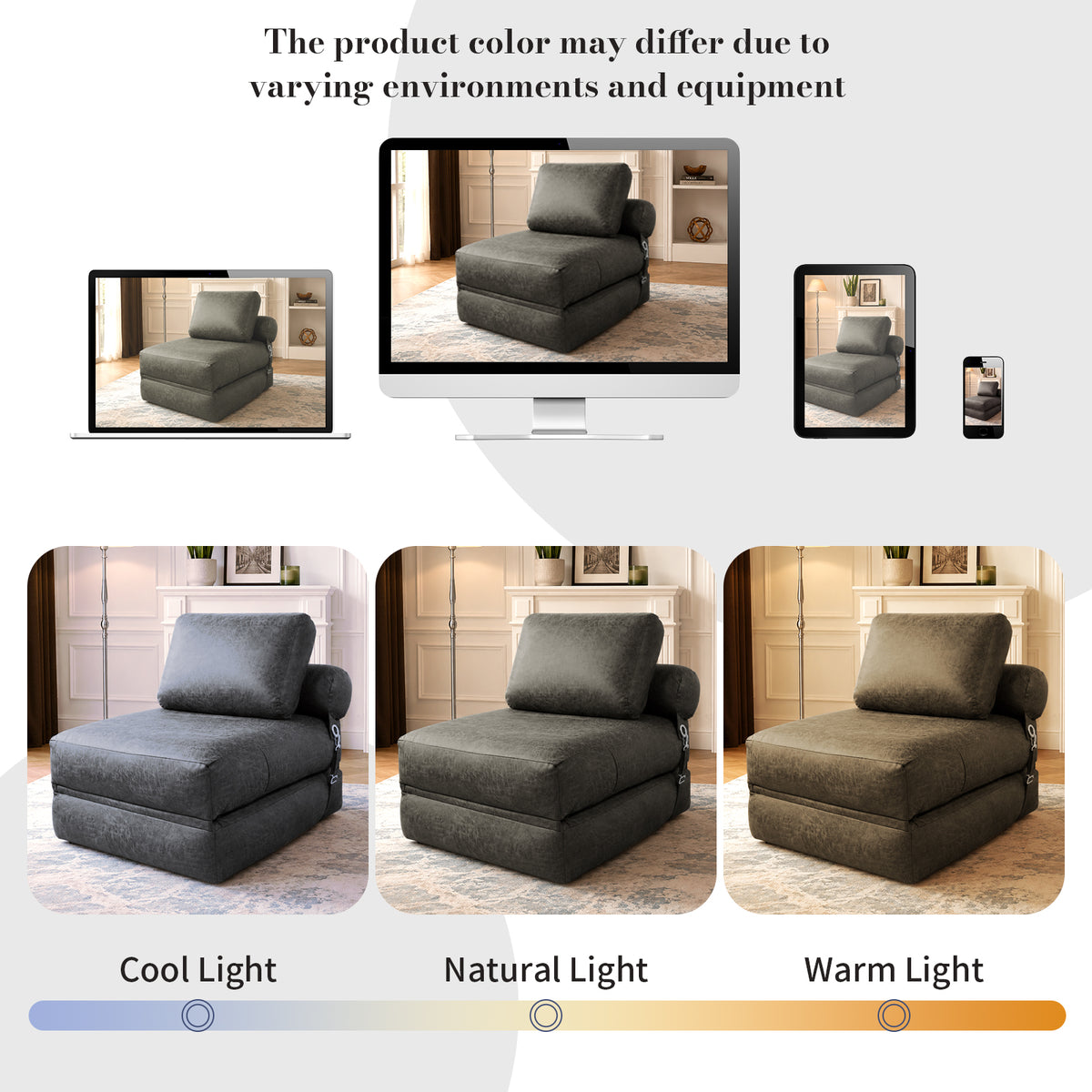 AEELLEEA 3-in-1 Convertible Folding Sofa Bed, Foam Sleeper Chair with Pillow, Floor Sofa for Living Room and Bedroom, Dark Gray