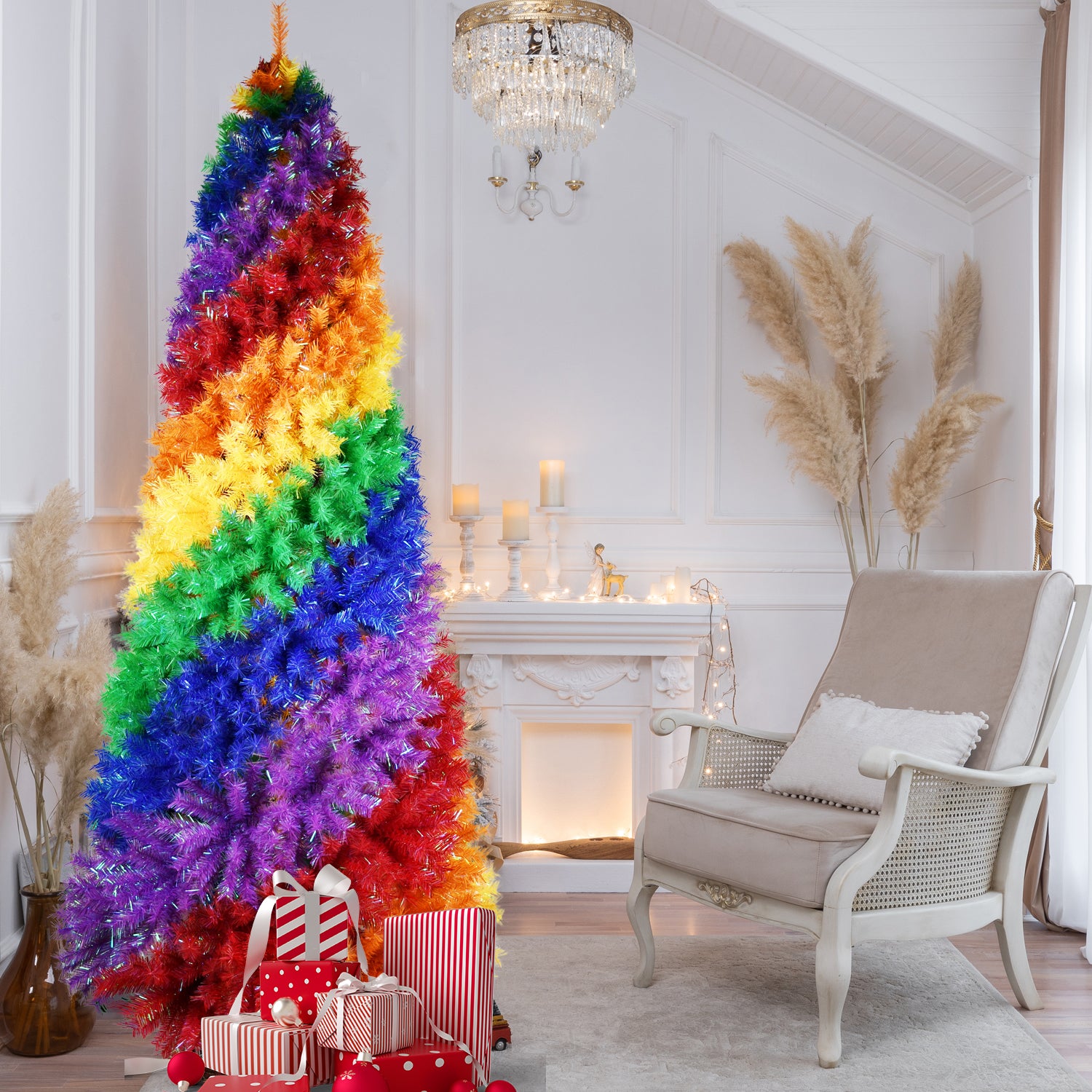 6FT/7.5FT Rainbow Spiral Christmas Tree - Colorful PVC Artificial Holiday Tree with Unique Spiral Design and Sturdy Metal Stand