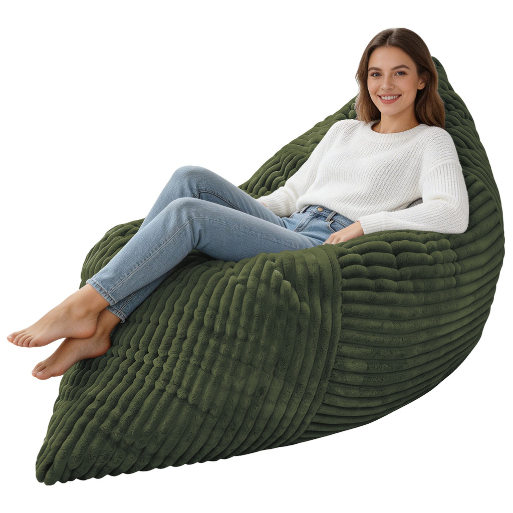 AEELLEEA Green Convertible Corduroy Bean Bag Chair, 3-in-1 Floor Sofa Bed with High Density Sponge for Home Decor