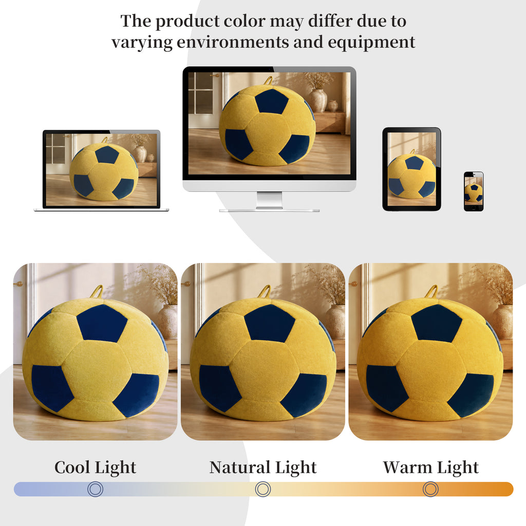 AEELLEEA Soccer Ball Bean Bag Chair for Adults, Oversized Foam Lounge Chair with Soft Flannel Fabric and Carry Handle, Yellow and Blue