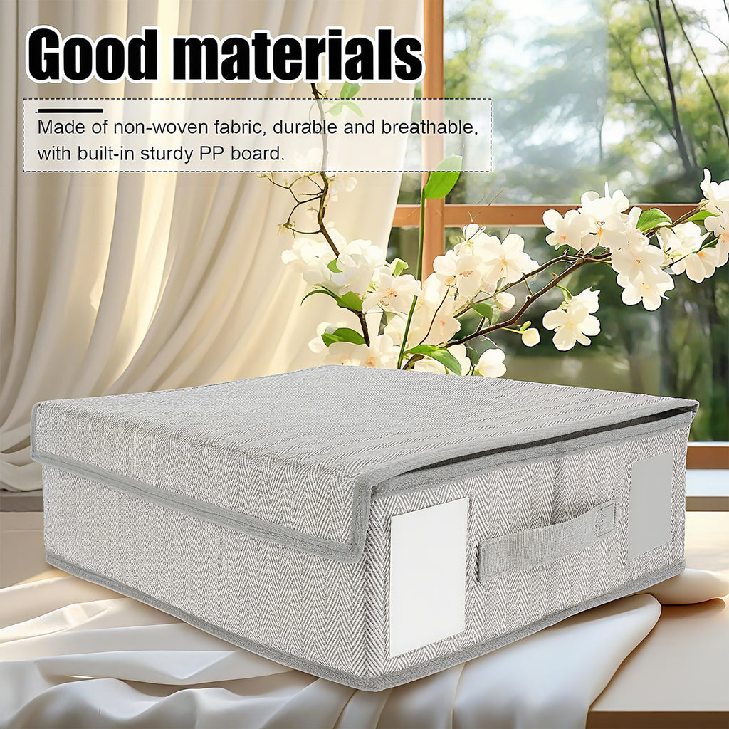 Nonwoven Bedding Storage Box with Removable Lid and Clear Window, Clothes Organizer for Sheets, Pillowcases, Socks, Underwear, Storage Bin