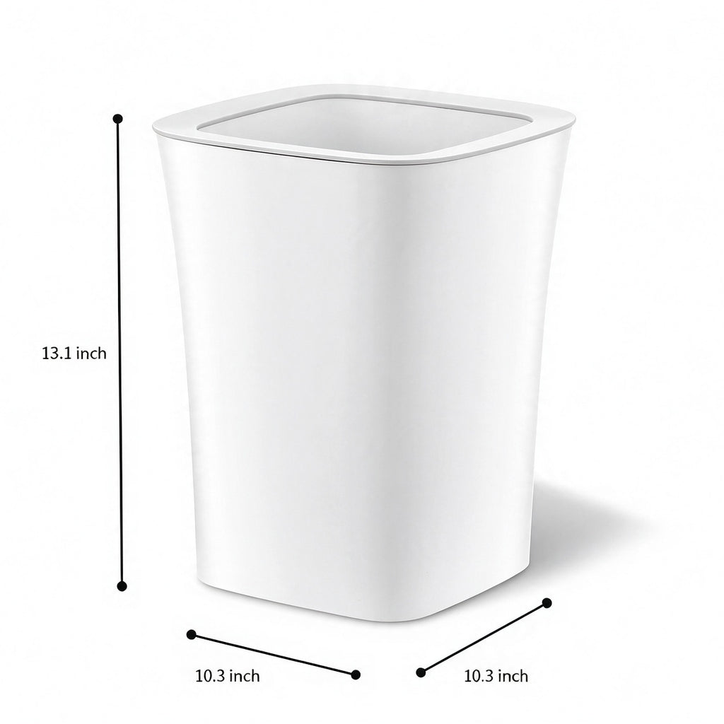 White Open-Top Rectangular Plastic Trash Can, Slim Space-Saving Waste Bin with Garbage Bag Fixing Rim, Modern Waste Container for Kitchen, Bathroom, Bedroom & Office