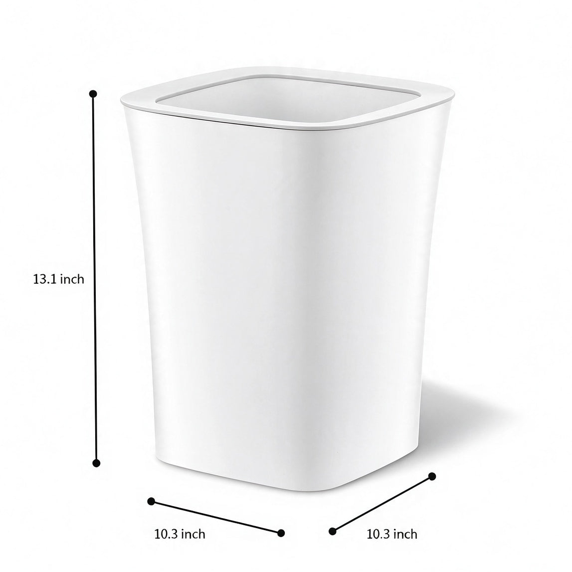 White Open-Top Rectangular Plastic Trash Can, Slim Space-Saving Waste Bin with Garbage Bag Fixing Rim, Modern Waste Container for Kitchen, Bathroom, Bedroom & Office