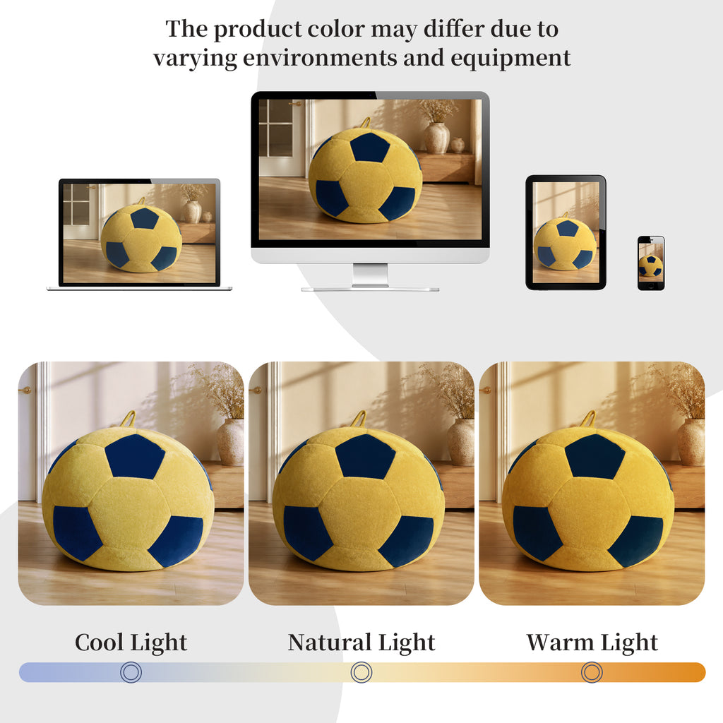 AEELLEEA Soccer Ball Bean Bag Chair for Adults, Oversized Foam Lounge Chair, Soft Flannel Floor Gaming Chair, Yellow and Blue