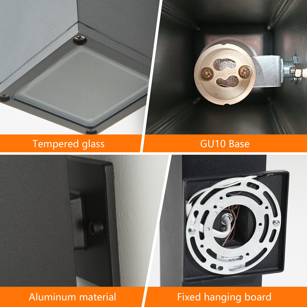 Modern Up & Down Wall Sconce, Black Aluminum & Tempered Glass Wall Light with GU10 Bulbs Included, Hardwired 120V 60W Max