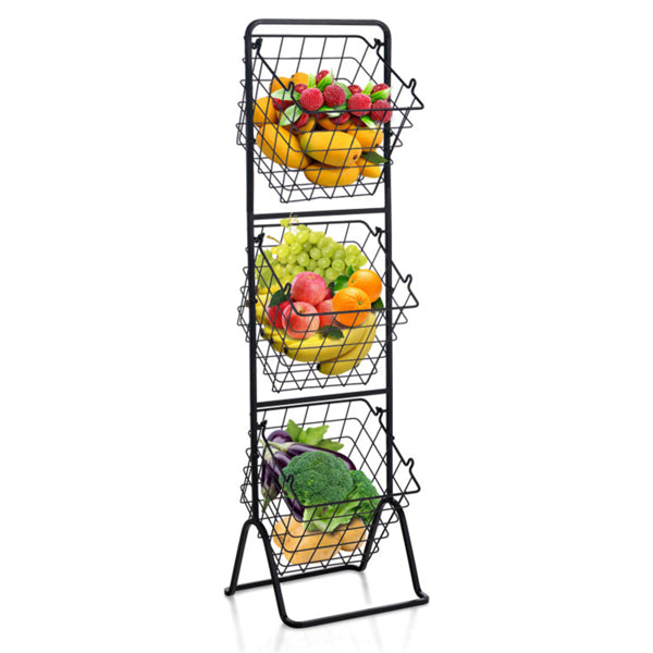 AEELLEEA 3-Tier Wire Basket Storage Rack, Adjustable Freestanding Metal Organizer with Removable Baskets, Black