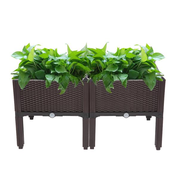 AEELLEEA-2Pcs Free Splicing Injection Planting Box, White Rattan Texture Plastic Raised Garden Planter for Balcony Patio Herb Vegetable Growing