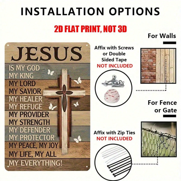 Metal Jesus Christ Wall Plaque, Cross & Butterfly Pattern Religious Wall Decor, 12 x 8 Inch